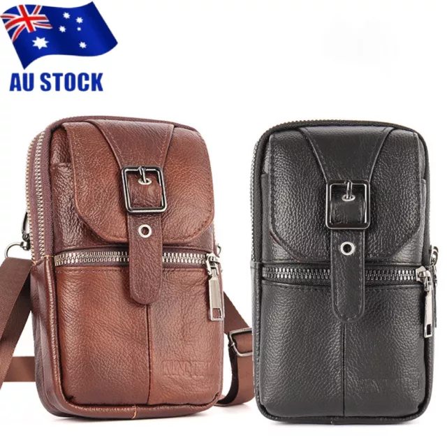 Men Leather Phone Pouch Small Belt Bag Shoulder Crossbody Purse Waist Pack AU