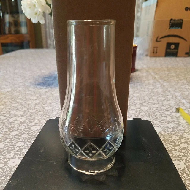 VTG Diamond Pattern MINIATURE GLASS OIL HURRICANE LAMP CHIMNEY GLOBE SHADE