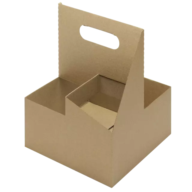 Karat 4 cup Kraft Paperboard Carrier with Handle for 12-32 oz cup - 200 pcs