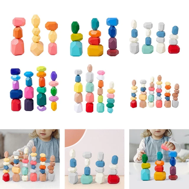 Wooden Stacking Stones Building Blocks Sensory Toys Educational Toy Sorting and