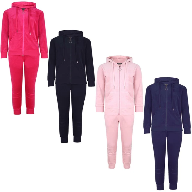 Boys Girls Velour Tracksuit Hooded Jumper Top Kids Jogging Bottoms Velvet 3-14 Y