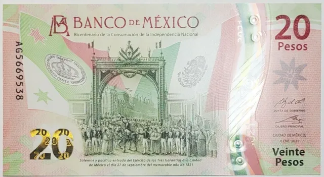 2021 Mexico 20 Veinte Pesos Independence Banknote Currency P-132 UNC - JP415