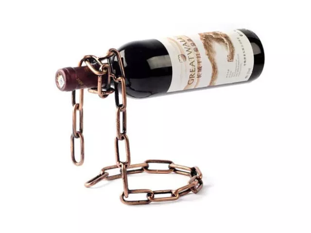 Wine Bottle Holder Floating Steel Link Chain Wine Bottle Rack Holder Hold Bottle