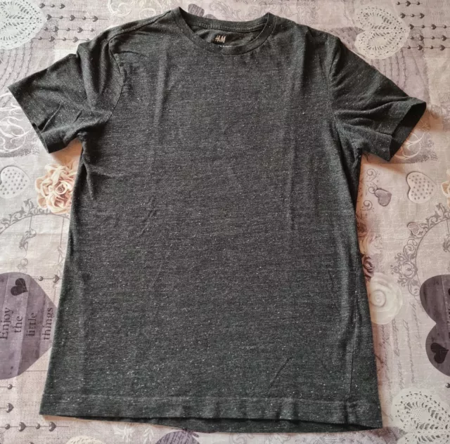 t-shirt homme garçon manches courtes gris foncé chiné - H & M - taille XS