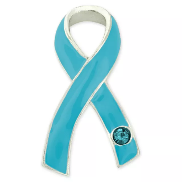 PinMart's Light Blue Awareness Ribbon with Rhinestone Enamel Lapel Pin