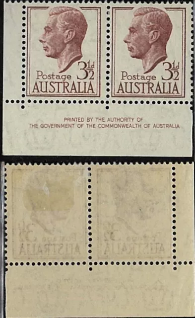 1952 Australian Hinged Cwlth Authority Corner Strip 31/2d King George VI Stamps