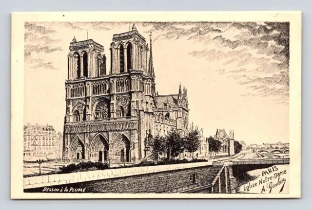 CPA Paris France Eglise Notre Dame Church Art Pen A. Goulon Postcard
