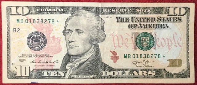 $10 Ten Dollar Star Replacement Banknote (New York) Series 2013