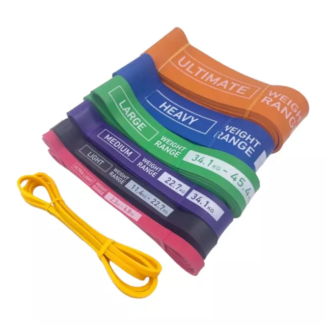 Full 7 Pack of Heavy Duty Latex Resistance Power Pull up Bands 2080 x 4.5mm