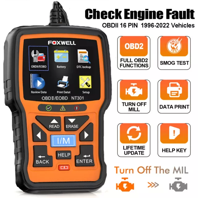 Herramienta de restablecimiento de diagnóstico de motor lector de códigos de falla de automóvil FOXWELL NT301 OBD2 escáner UK