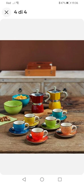 Set 6 Tazze Caffè Tognana Art & Pepper Con Piattini - Stoneware Colorato E Bicchieri Tulip - Foto 6