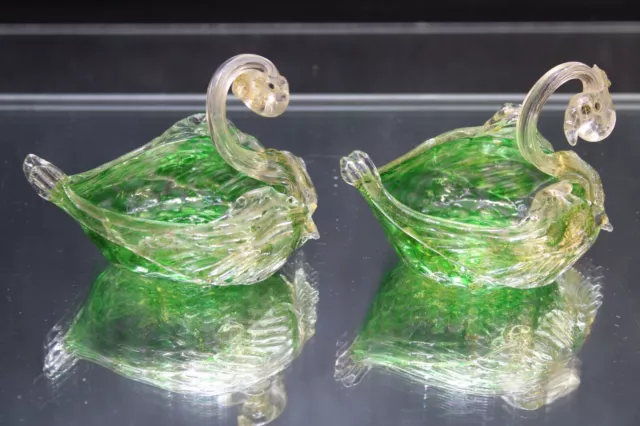 Rare Matched PAIR Salviati (attributed) Murano Venetian Glass Swan Salts