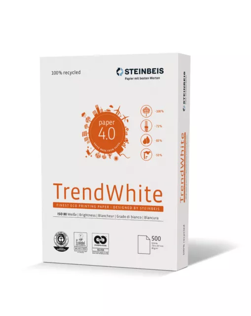 Steinbeis Trend White 80g/m² DIN-A3 500 Blatt 80 Weiße 100 % Altpapier Papier