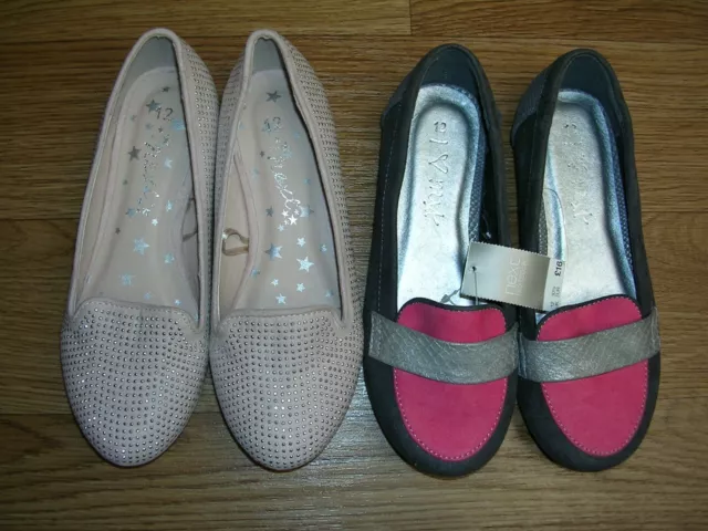 2 paia scarpe balletti per ragazze nere rosa grigio nuove con etichette UK 12 euro 30,5 NUOVE