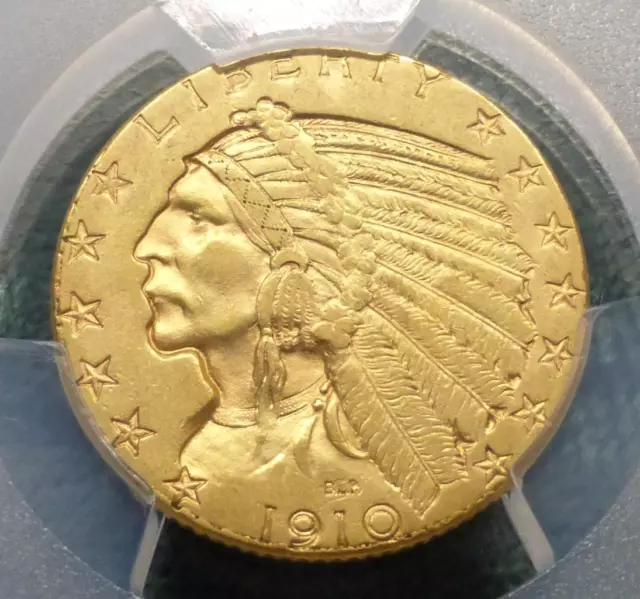 1910 PCGS AU Detail $5 GOLD Indian Head Half Eagle Coin, USA $5 Gold Coin