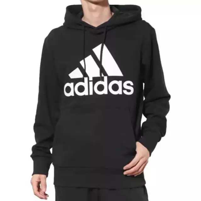 Felpa uomo garzata Adidas Essential Big Logo Cappuccio IC9363 Nero-Bianca