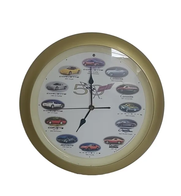 Official 50th Anniversary Chevrolet Corvette Car Wall Clock. Not Tested!