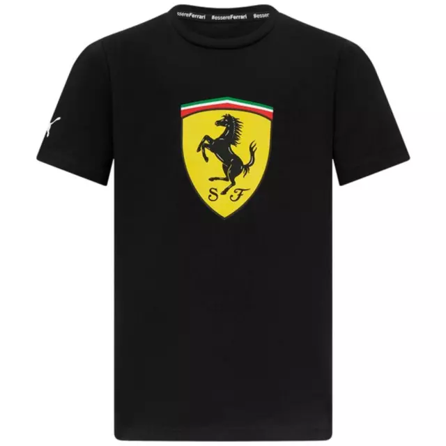 T-shirt bambino Ferrari F1 (taglia 7-8y) Puma nera fanwear t-shirt grande scudo - nuova