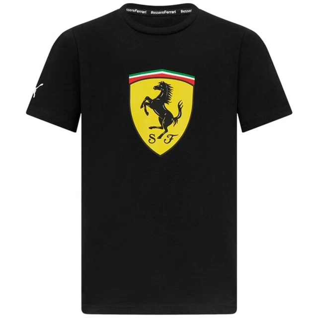 T-shirt bambino Ferrari F1 (taglia 7-8y) Puma nera fanwear t-shirt grande scudo - nuova
