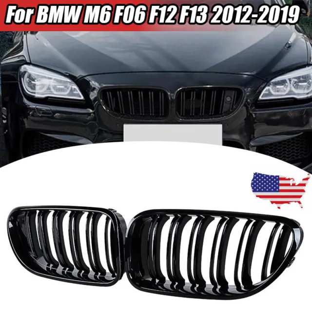 Gloss Black Front Kidney Grille Grill Cover For BMW M6 F06 F12 F13 2012-2017