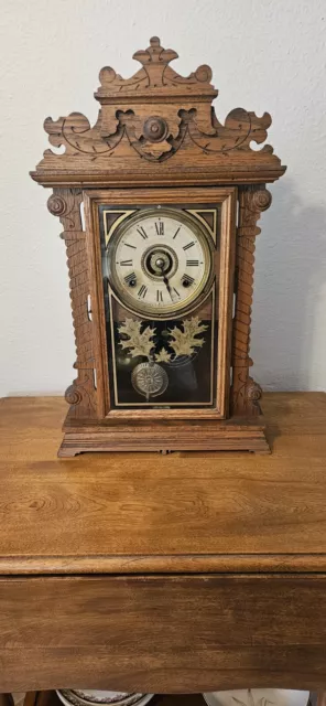 Antique Oak Seth Thomas 8 Day Half Hour Strike With Alarm Mantle Kitchen Clock