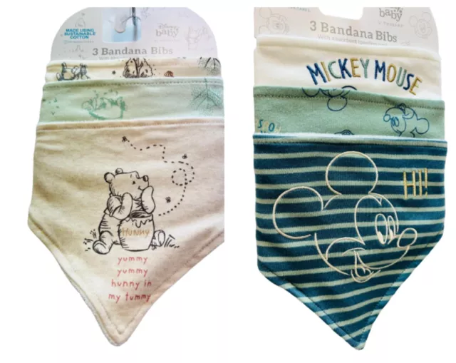 Disney Baby Bibs Mickey/Winnie The Pooh Bandana Burp Cloth Pack Of 3 PRIMARK NEW