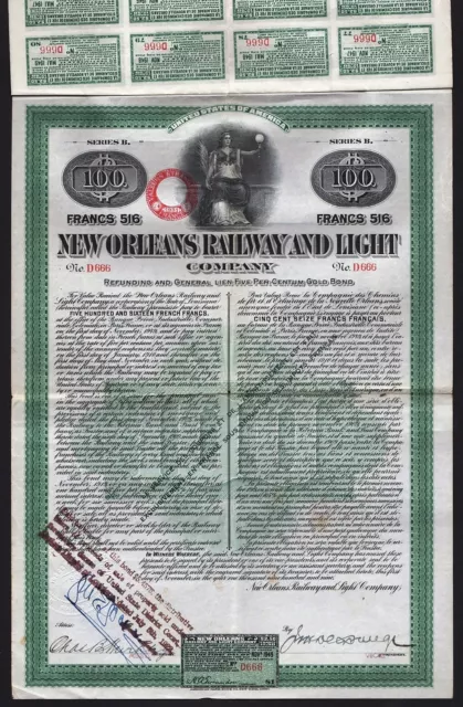1909 New Orleans Railway and Light Company (French Issue) - Gold Bond