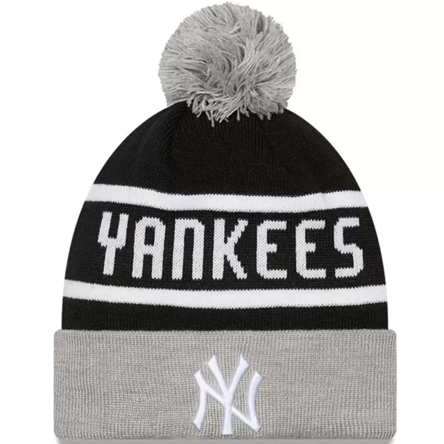 New Era Mens New York Yankees MLB Cuffed Sideline Beanie Bobble Hat - Black