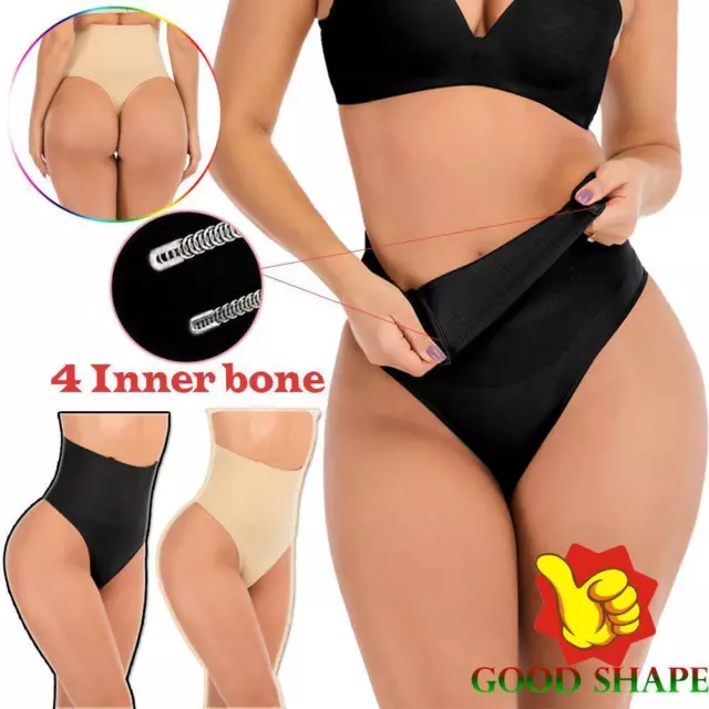 Womens Boned Tummy Control Body Shaper High-Waist Trainer Thong Panty  Shapewear
