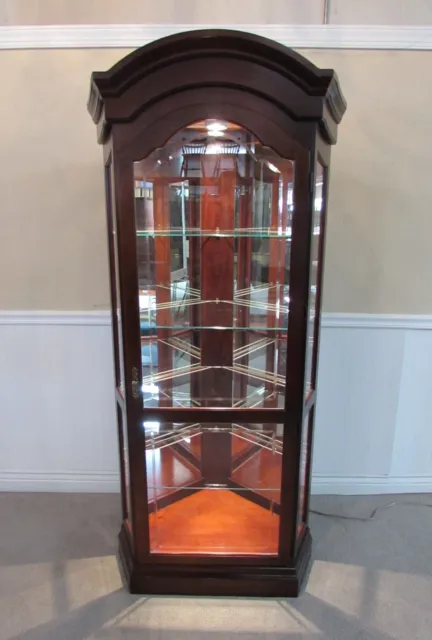 Pulaski Corner Curio Cabinet, Lighted Display Case, China, Beveled, Mirrored