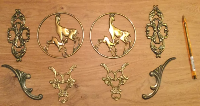 Lot ancien ornement garniture de meuble Métal Doré Fronton Cadre Panier Art Deco