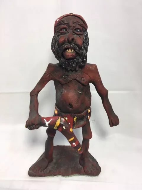 Aboriginal Man with Boomerang Folk Art Polymer Clay Figurine Souvenir Vintage