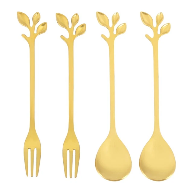 Tableware Coffee Spoon Fork,4 Pack(2 Spoons 2 Forks) Little Demitasse EspresE1G9