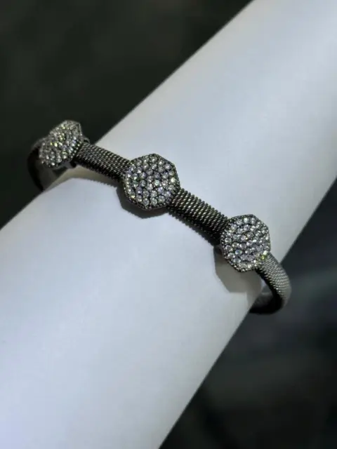 18k Black Gold Sterling Silver White Sapphire Pave Octagon Cuff Bangle Bracelet