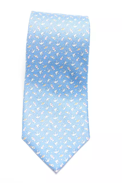 Salvatore Ferragamo Mens Silk Fish & Bird Print Classic Neck Tie Blue Size OS