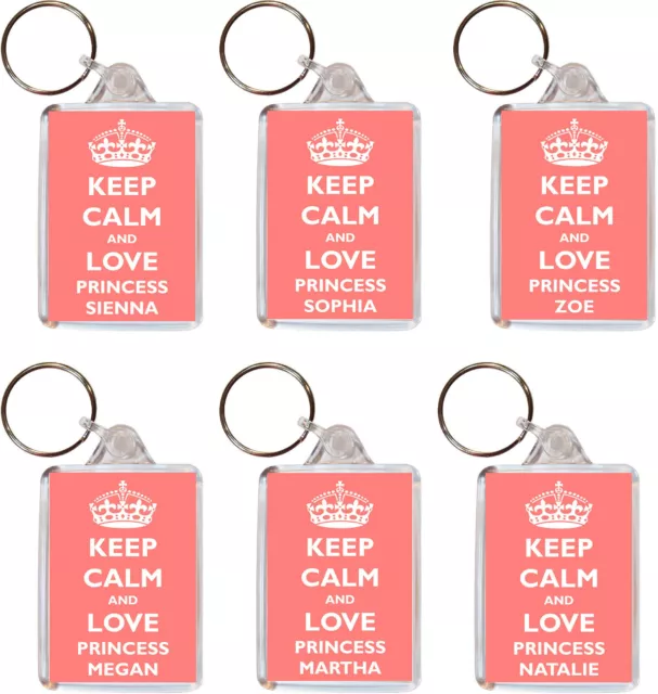 Keep Calm and Love Princess ' MANY NAMES ' Double Sided Keyring Name Tag Present