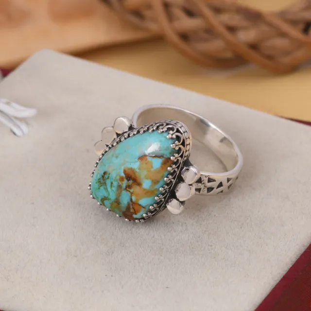 Kingman Turquoise Artistic Ring Solid 925 Sterling Silver Ring For Stunning Gift