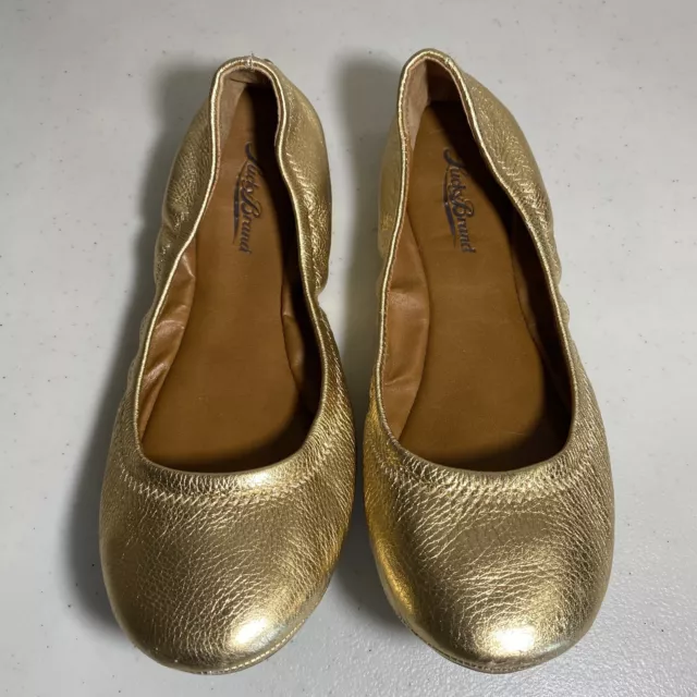 Lucky Brand Emmie Ballet Flats SZ 7.5M Gold Slip-On Round Toe Women Trending