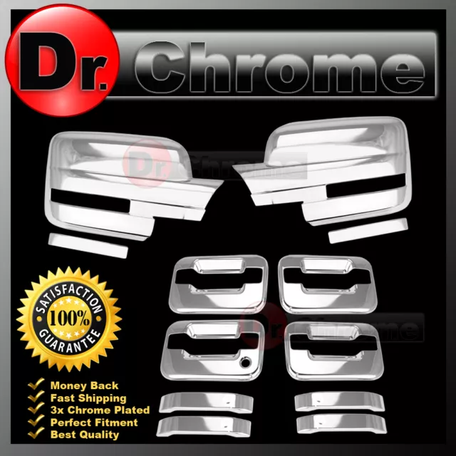 09-14 Ford F150 Chrome Mirror+4 Door Handle+no keypad+no PSG keyhole Cover COMBO