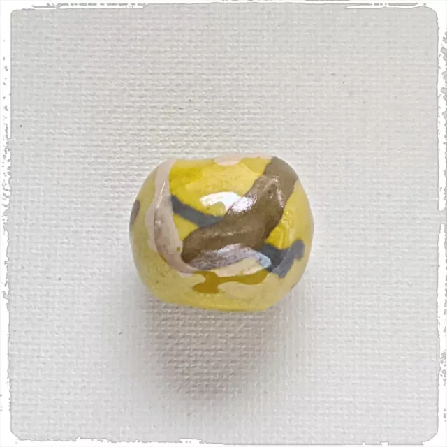 KAZURI  MACRAME BEADS -  round - yellow, gray, brown & cream w/the splash patt.