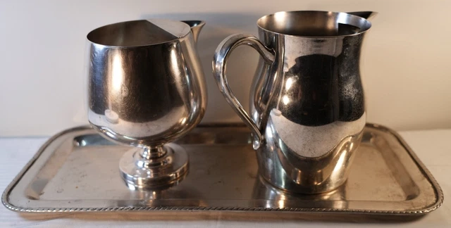 Vintage Silver Plated Serving Tray, Drink Pitcher, and Goblet Set of 3 tarnished