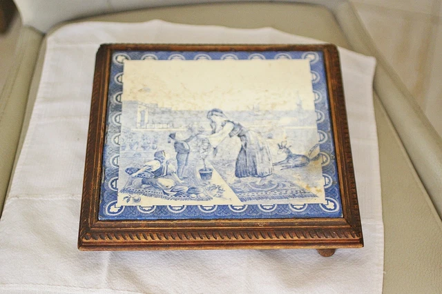 Dessous De Plat Ancien Choisy-le-Roi – Bois Et Faïence – Décor Oriental – 19ème