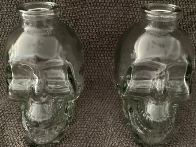 2x Skull Head Glass Jars  4 1/2” Tall No Corks
