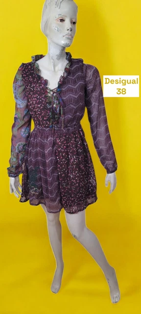 Robe Courte à Manches Longues Desigual Motif Japonisant Taille XS - Neuve