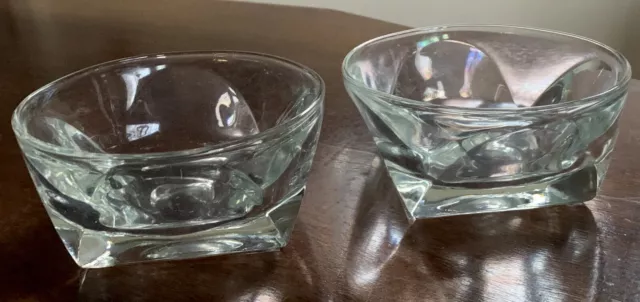 2 Vintage Colony Glass Clear Iridescent Snack Candy Nut Bowls 4.5”