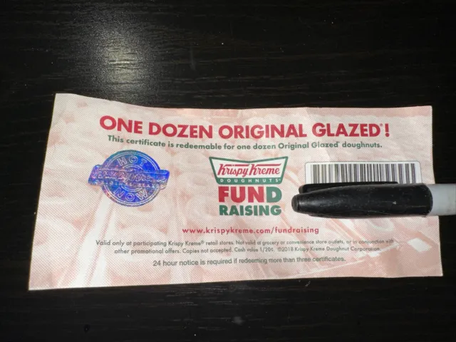 Krispy Kreme Certificate (1 Certificate for a Dozen Original glazed doughnuts)