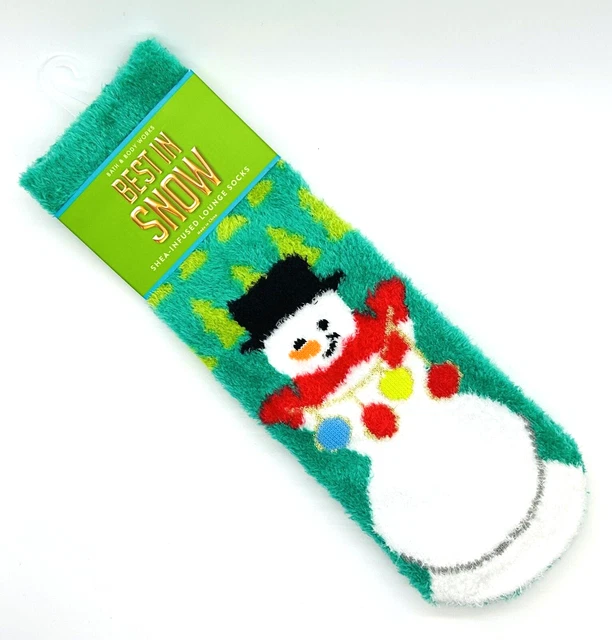 Bath & Body Works SNOWMAN WITH ORNAMENTS Shea Infused Cozy Lounge Socks Non Skid