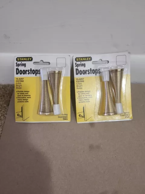 Two Stanley Hardware 75-6257 Heavy Duty Spring Door Stops  Brass Two 2 Pack