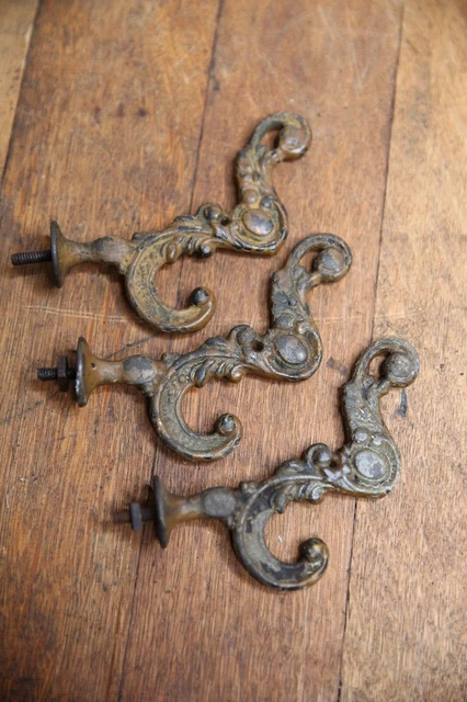 Antique Curtain Rod Tiebacks Holder Hooks Cast Iron hat rack coat hooks ornate 5