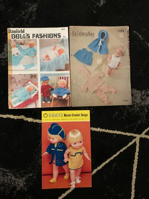 Abrigos vintage patrones de muñeca Wendy 1106 hayfield h/21 1086 tejer ganchillo